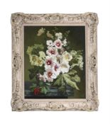 λ BENNETT OATES (BRITISH 1928 - 2009), HOLLYHOCKS AND REDCURRANTS