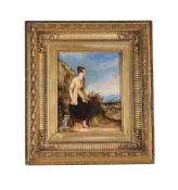 ATTRIBUTED TO GEORGE HENRY HARLOW (BRITISH 1787-1819), A YOUNG WOMAN RESTING BY A WALL