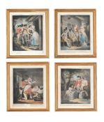 AFTER GEORGE MORELAN, A SET OF FOUR COLOURED ENGRAVINGS OF ARMY RECRUITMENT