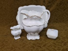 Victorian white gilt jug and bowl set