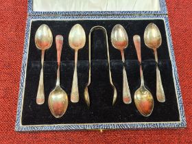 Set of Deykin & Harrison silver teaspoons and sugar nips