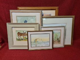 6 assorted framed watercolours and prints