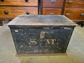 19th century painted riveted sheet iron silver chest