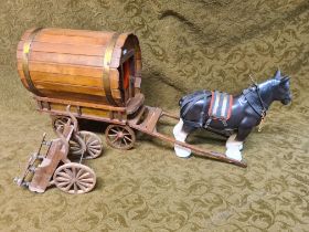 Model Shire horse and gypsy cart