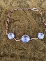 9ct gold 3 stone aquamarine bracelet