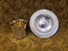 Silver pin dish and silver gilt cup