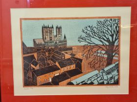 Linocut picture of Lincoln by Polly Warren 2006