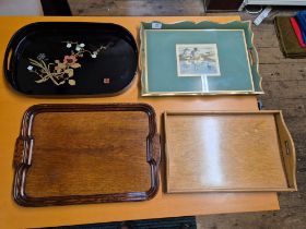 4 various wooden lacquer and decorative tea trays