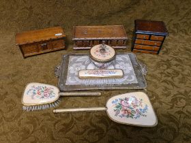 Petit Point dressing table set with musical Ballerina powder bowl