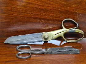 Large T. Wilkinson brass handle shears and a pair of H.B. & Son "Prolkic" scissors