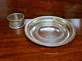 Silver coaster and napkin ring