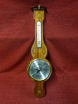 Modern Regency style mahogany inlaid wheel barometer