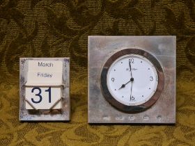 Carr Bros. silver mounted clock and desk calendar