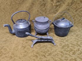 Swain 3 quart cast iron kettle, cast cauldron, lidded pan & large nutcracker