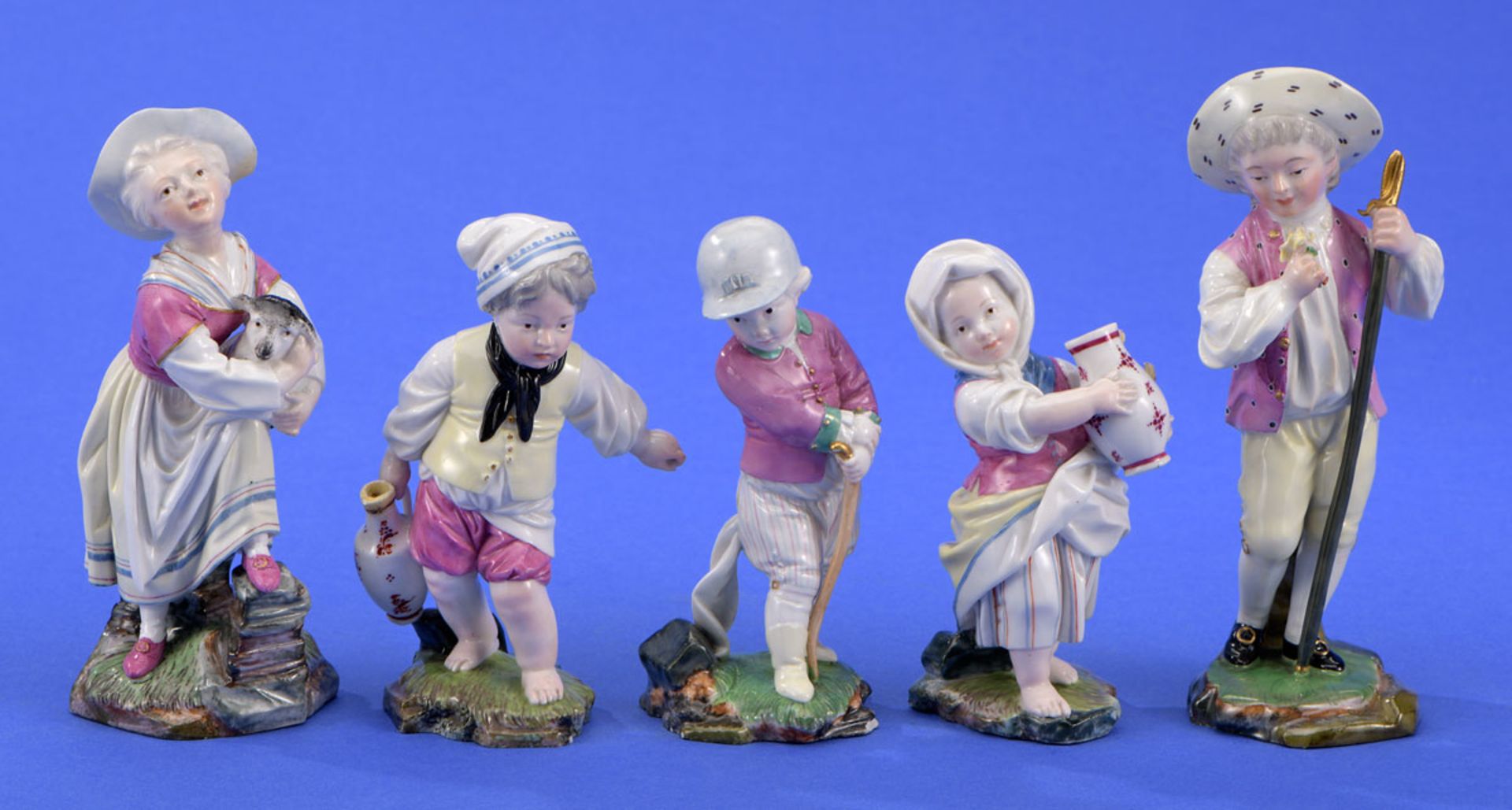 Sammlung von fünf Höchstfiguren   Zweite Hälfte 18. Jhdt.