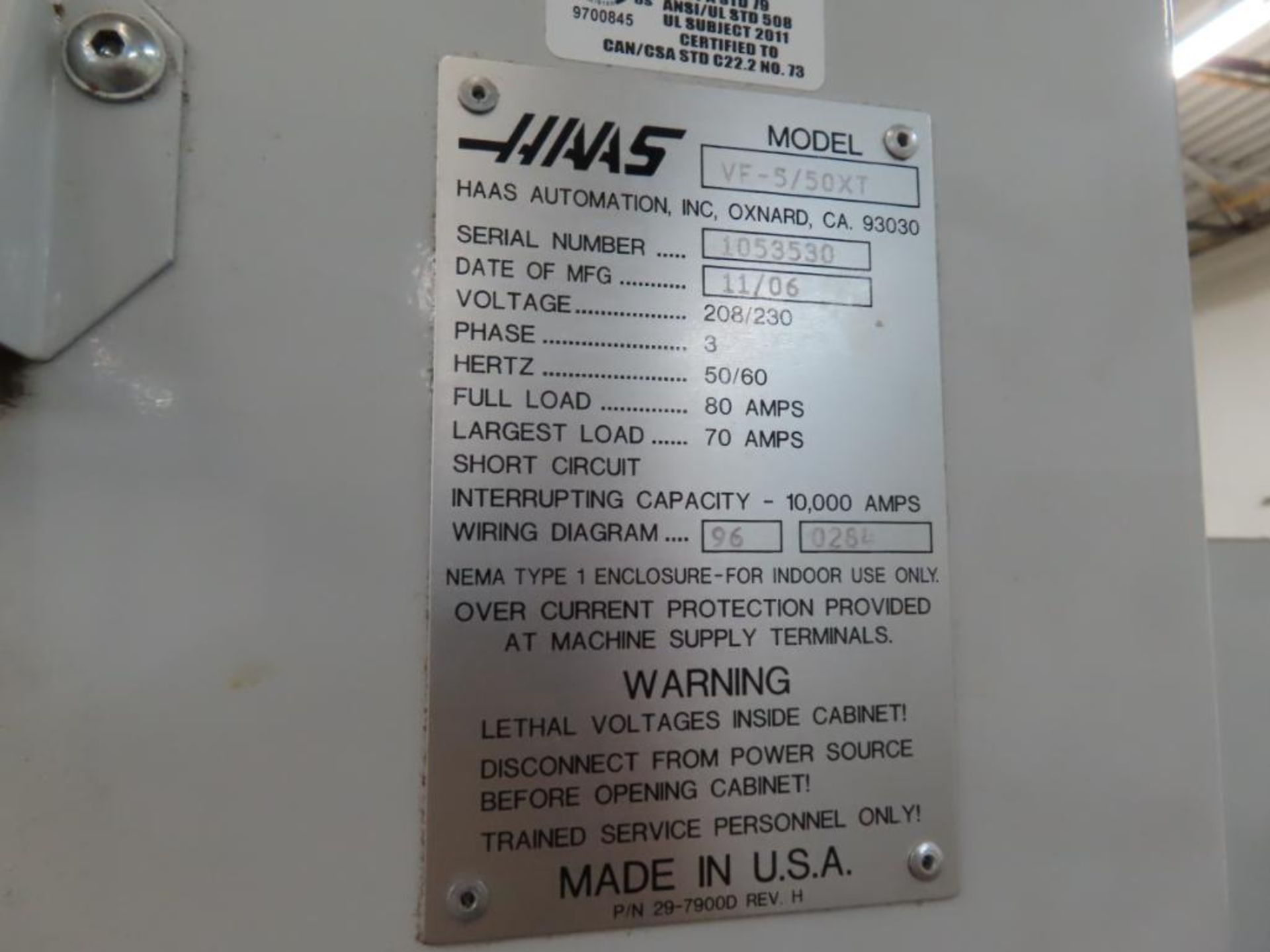HAAS VF-5/50XT CNC VERT. MACHINING CENTER, S/N 1053530, 11/2006 - Image 9 of 9
