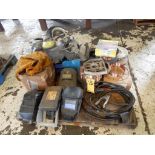 LOT WELDING SUPPLIES TO INCLUDE - WELDING HELMETS, GROUND CABLE, WELDING WIRE, SAFETY SHIELDS