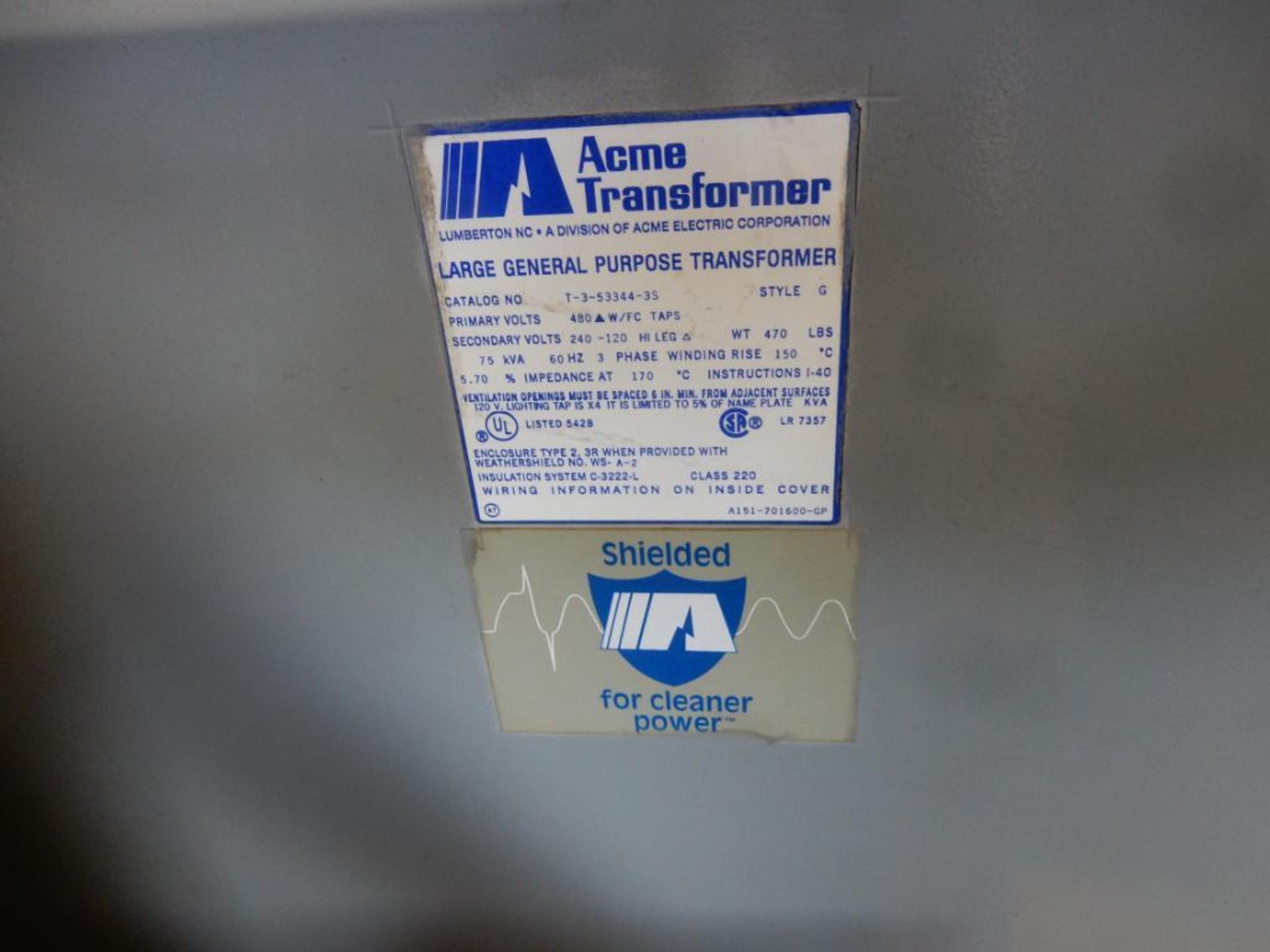 ACME TRANSFORMER, M# T-3-53344-3S, 75 KVA, DISCONNECT BOX - Image 2 of 2