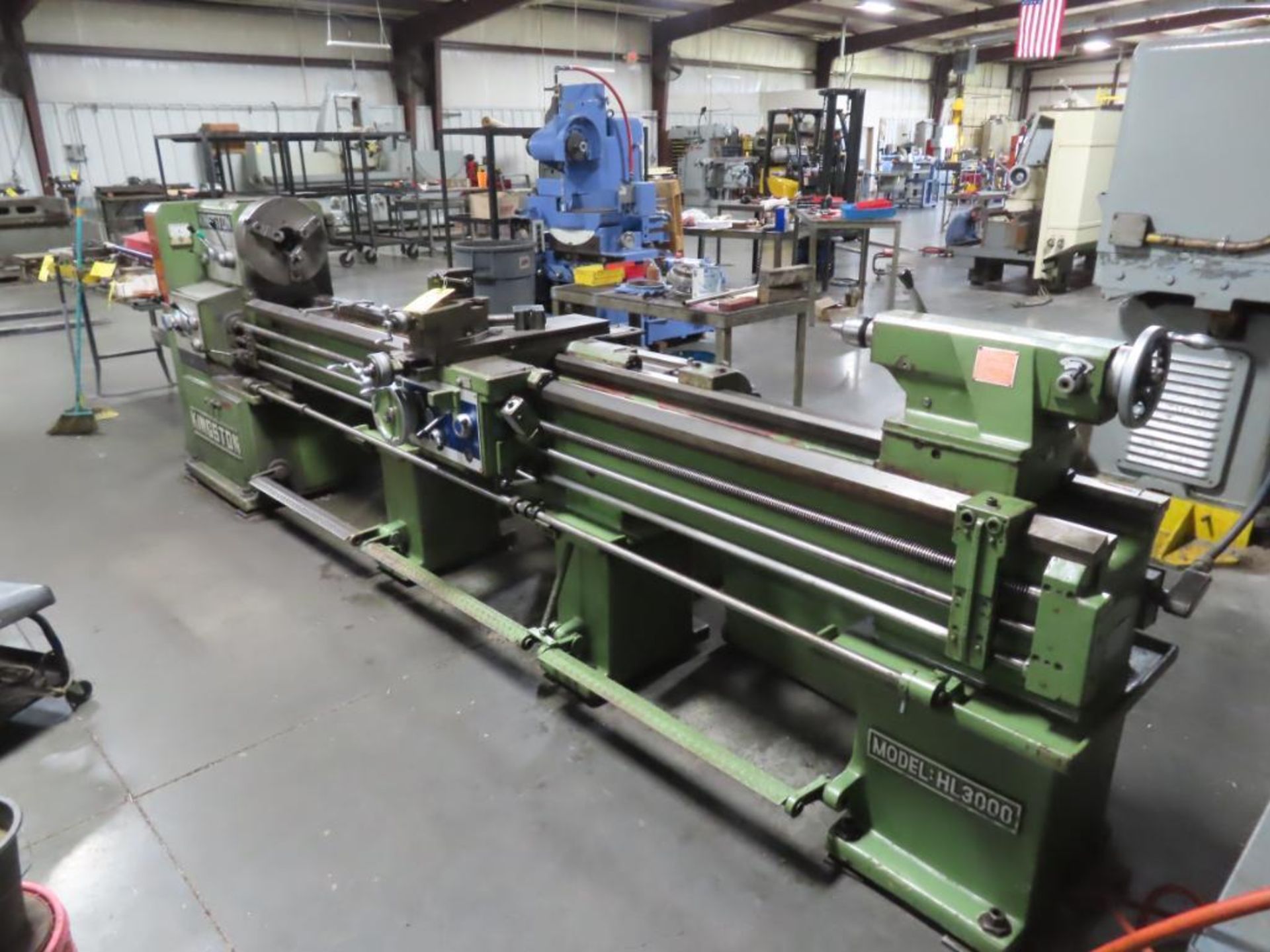 KINGSTON ENGINE LATHE, M# HL3000, S/N 14700528, 1981, 21" SWING X 126" CENTERS, 15" 3-JAW CHUCK, 3-1