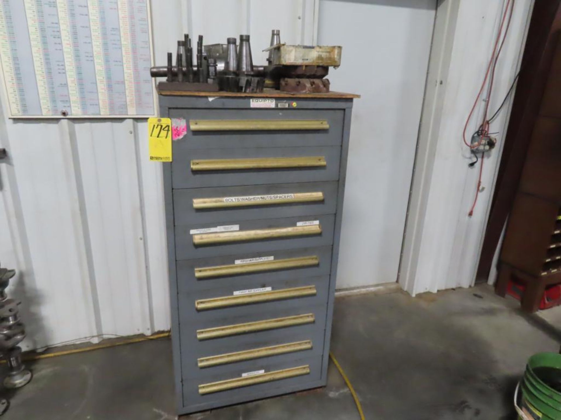 EQUIPTO 9-DRAWER TOOL CABINET W/CONTENTS - MILL TOOLING, CUTTERS & HOLD DOWNS