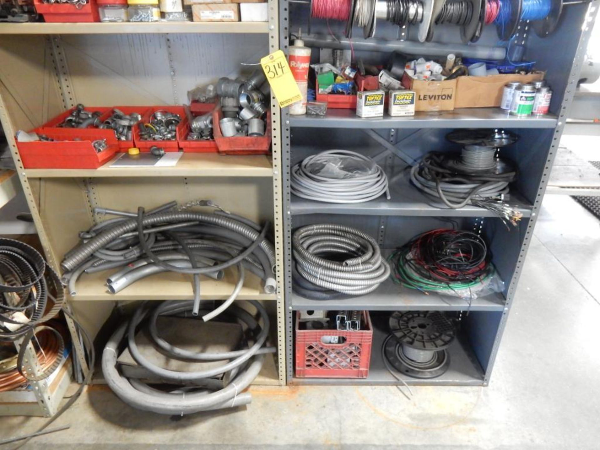 LOT (2) ADJ. SHELVES W/CONTENTS - CONDUIT FITTINGS, WIRE, ELECTRICAL BOXES, ETC. - Image 3 of 3