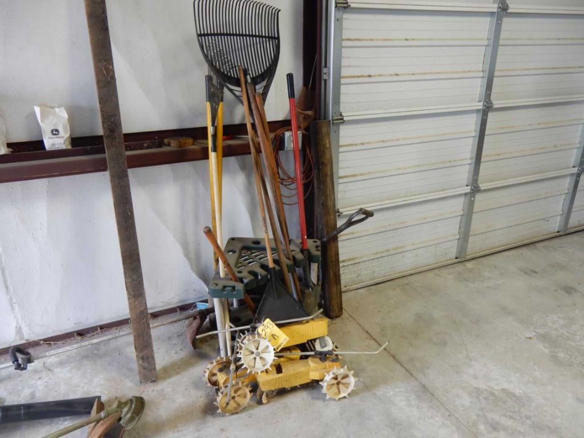 LOT (3) NELSON TRACTOR TYPE YARD SPRINKLERS W/RAKES, SHOVELS, ETC.