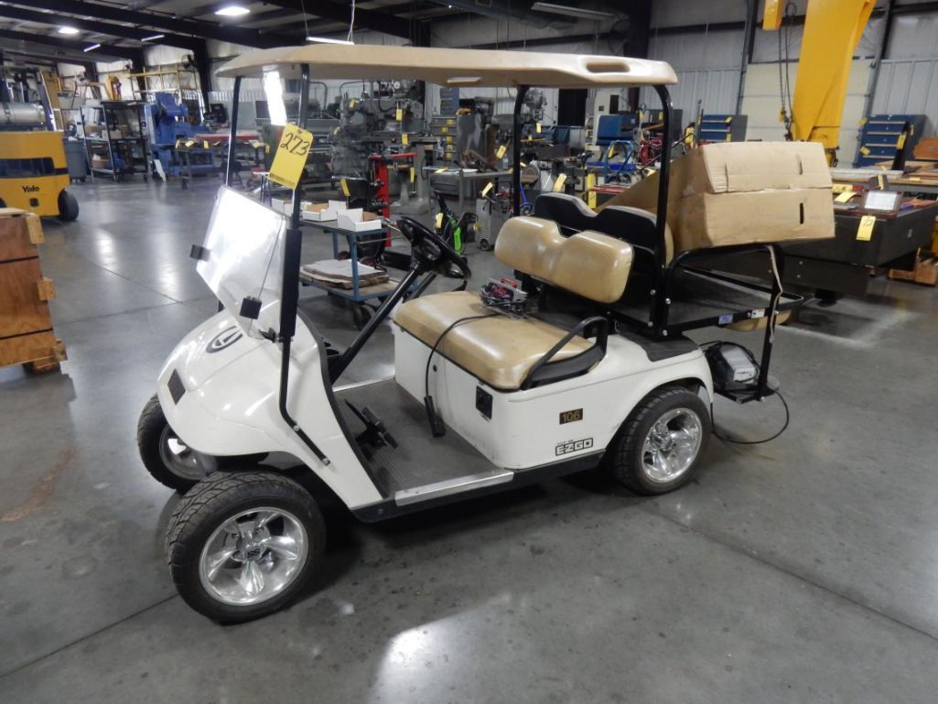 E-Z-GO GOLF CART, CANOPY, REAR FLIP SEAT, MAG WHEELS, WINDSHIELD, CHARGER