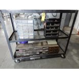3-TIER ROLLING METAL CART W/CONTENTS - BRASS FASTENERS, MISC. BINS, EMERY CLOTH
