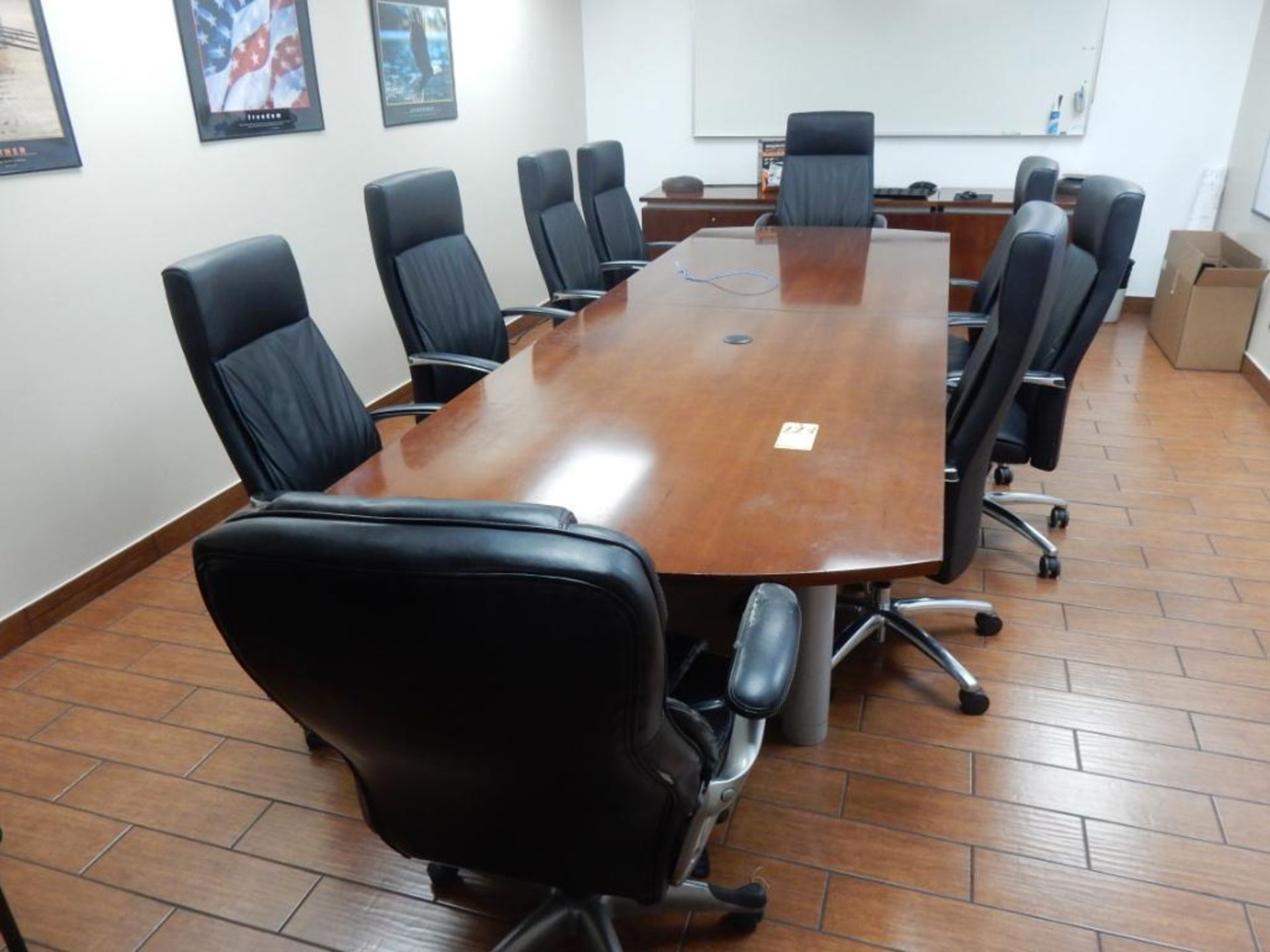 CONTENTS OF CONFERENCE ROOM - 4' X 12' 2-PIECE WOOD CONFERENCE TABLE W/(9) ROLLING CHAIRS, (2) SIDE