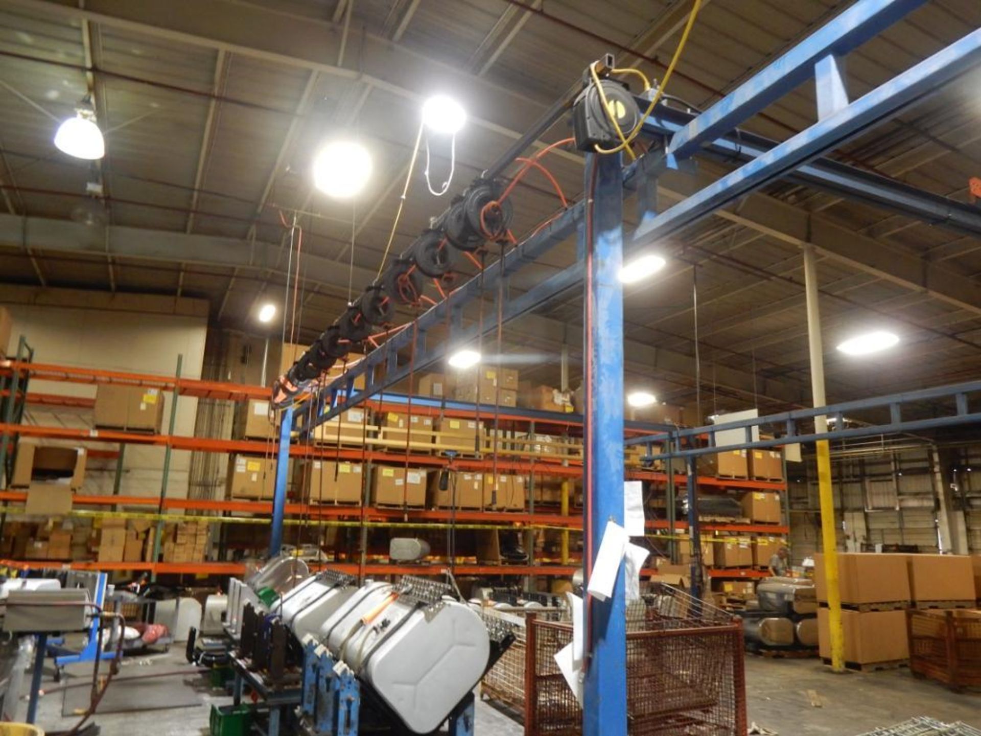 GORBEL FREESTANDING CRANE SYS., APPROX. 24' SPAN X 63', (2) 250 LB. UNDER HUNG BRIDGES, CM AIR CHAIN - Image 3 of 3