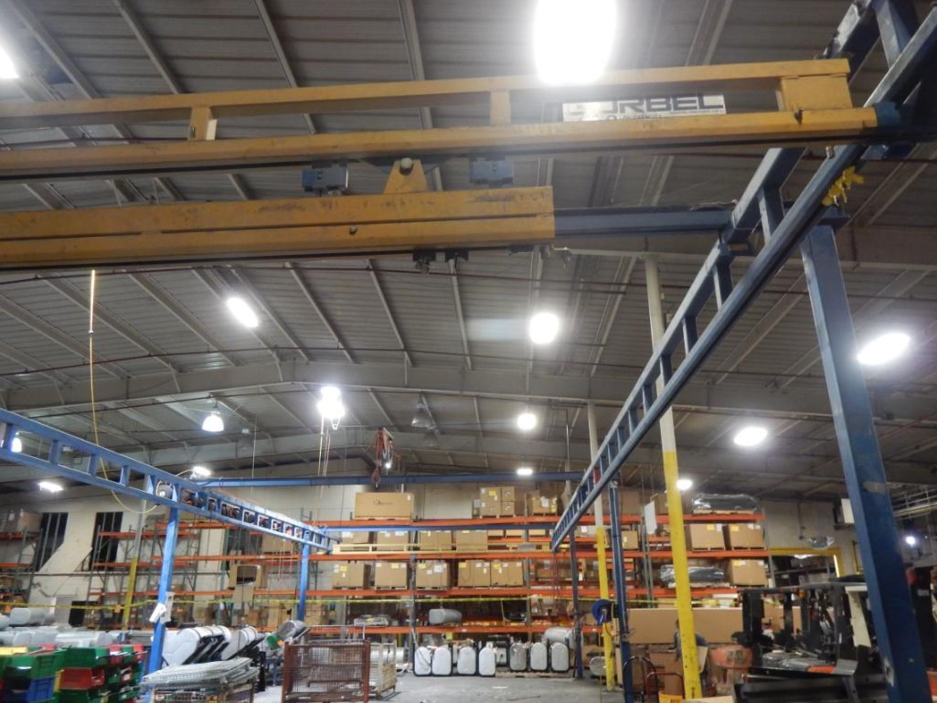 GORBEL FREESTANDING CRANE SYS., APPROX. 24' SPAN X 63', (2) 250 LB. UNDER HUNG BRIDGES, CM AIR CHAIN - Image 2 of 3