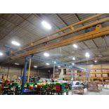 GORBEL FREESTANDING CRANE SYS., APPROX. 24' SPAN X 63', (2) 250 LB. UNDER HUNG BRIDGES, CM AIR CHAIN