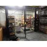 PARTS CAGE W/CONTENTS - APPROX. 9' TALL X 50' WIRE CLOTH WALLS, SINGLE DOUBLE-OPEN DOOR W/CONTENTS -