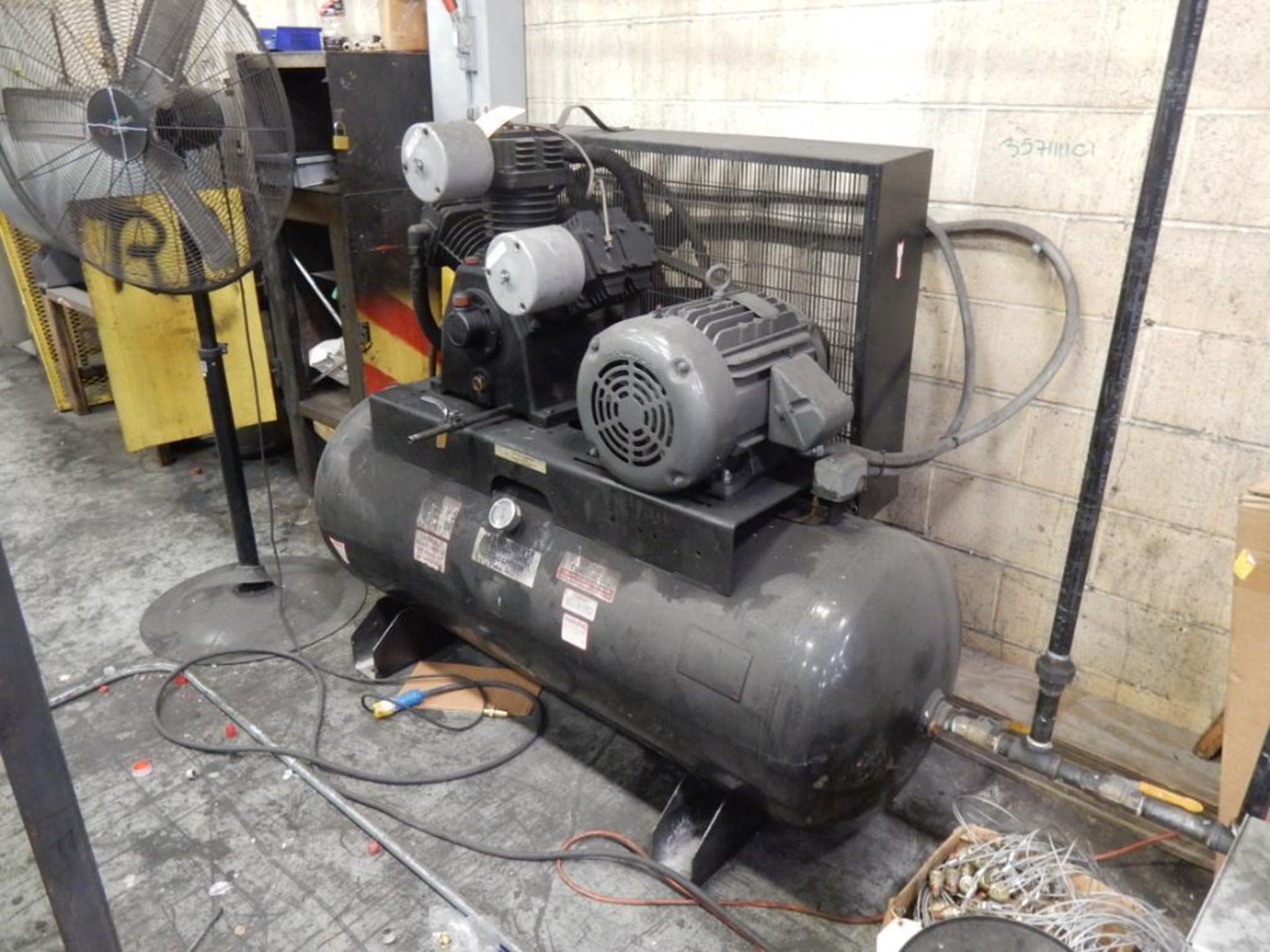 AMERICAN RECIPROCATING AIR COMPRESSOR, 15 HP, 80 GAL. HORIZ. TANK W/ADDT'L 200 GAL. HORIZ. AIR TANK