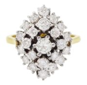 18ct gold round brilliant cut diamond marquise shaped cluster ring