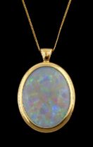 18ct rose gold single stone opal pendant necklace