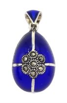 Silver blue enamel and marcasite egg pendant