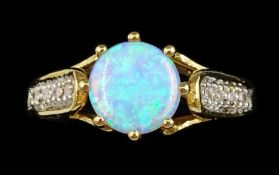 9ct gold opal ring with diamond set shoulders