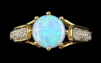 9ct gold opal ring with diamond set shoulders