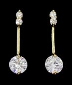 Pair of 9ct gold cubic zirconia pendant stud earrings