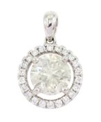 Platinum round brilliant cut diamond halo cluster pendant