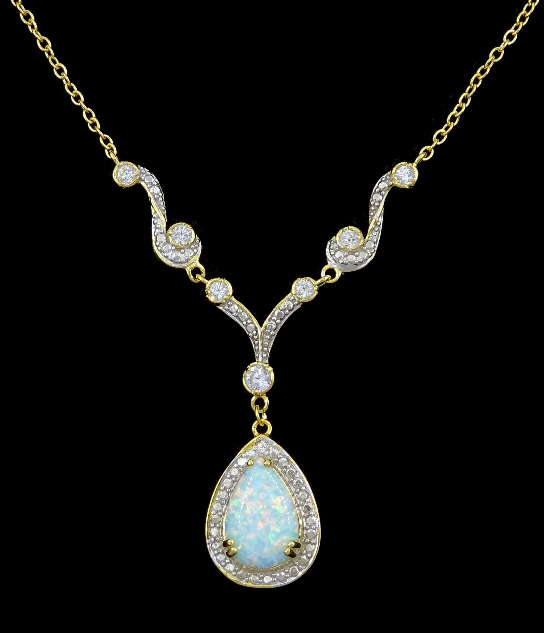 Silver-gilt opal and cubic zirconia pendant necklace