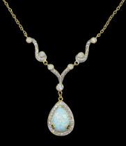 Silver-gilt opal and cubic zirconia pendant necklace