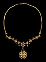 Edwardian 15ct gold floral pearl and split pearl necklace