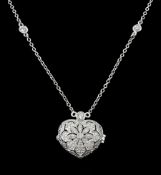 Silver cubic zirconia heart locket pendant necklace