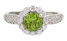 Silver peridot and cubic zirconia cluster ring