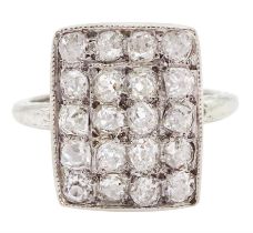 Art Deco 15ct white gold milgrain set old cut diamond panel ring