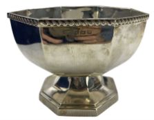 Silver octagonal bowl with gadrooned border on a short pedestal foot D15.5cm Birmingham 1922 Maker J