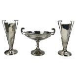 Pair of Art Deco silver two handled vases of tapering lozenge design H13cm Birmingham 1912 Maker Har