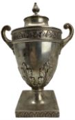 Edwardian silver urn shape cup and cover with twin handles